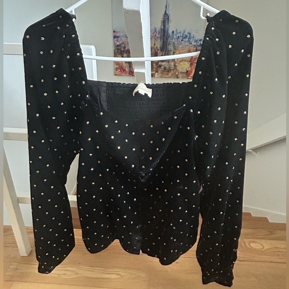 Sezane Annelise Blouse Velours Noir Pois Glitter - Size 40/8 - Picture 2 of 5
